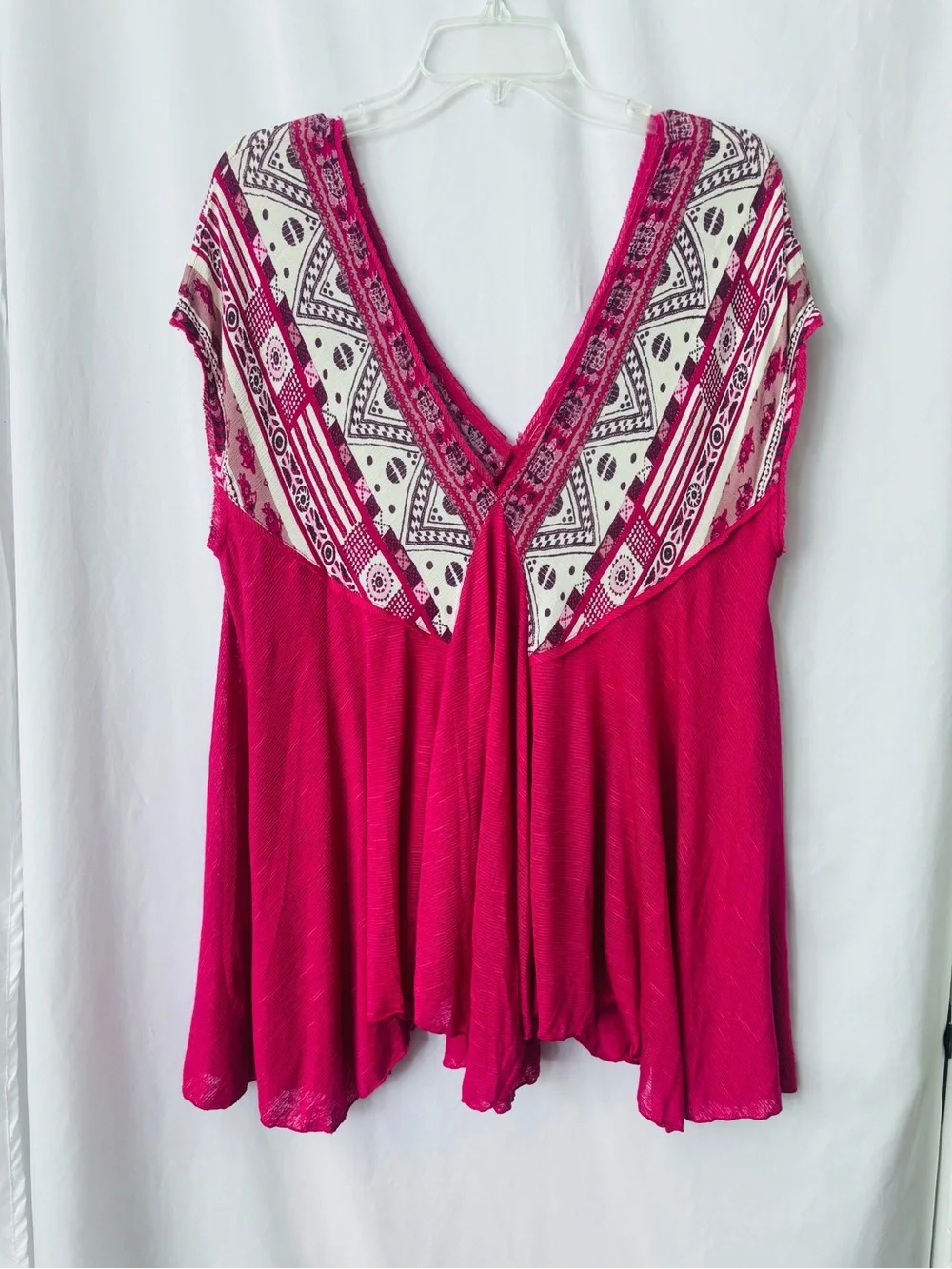 Free People V Neck Tunic Top Raw Edge High Low Womens M